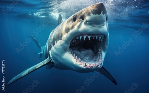 Majestic great white shark swimming in blue water © Muh