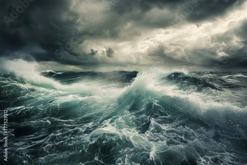 the power and beauty of stormy sea weather with dramatic waves crashing against the shore