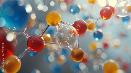 Colorful molecular structure model with spherical atoms and connecting rods