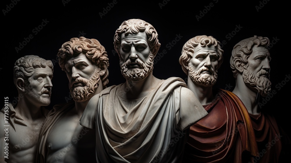 Naklejka premium A stoic Greek bearded man bronze statue