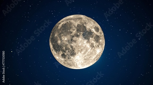 A large, glowing moon is the center of attention in this image. The night sky is filled with stars, creating a serene and peaceful atmosphere
