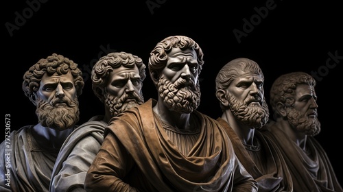 A stoic Greek bearded man bronze statue