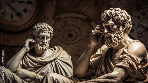 A stoic Greek bearded man bronze statue