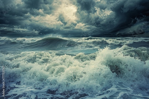 the power and beauty of stormy sea weather with dramatic waves crashing against the shore