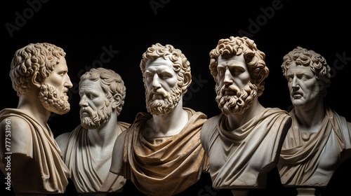 A stoic Greek bearded man bronze statue