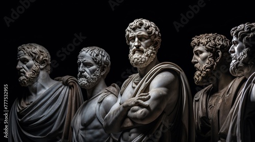 A stoic Greek bearded man bronze statue