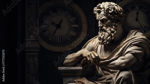 A stoic Greek bearded man bronze statue