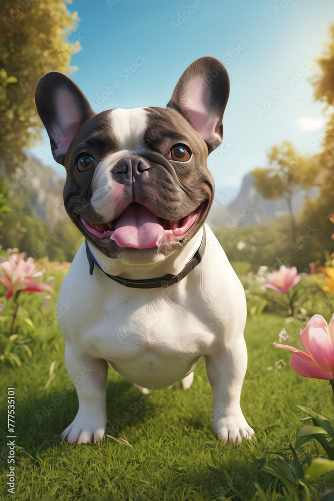 Fototapeta premium Happy-Go-Lucky French Bulldog Enjoying Outdoor Frolic