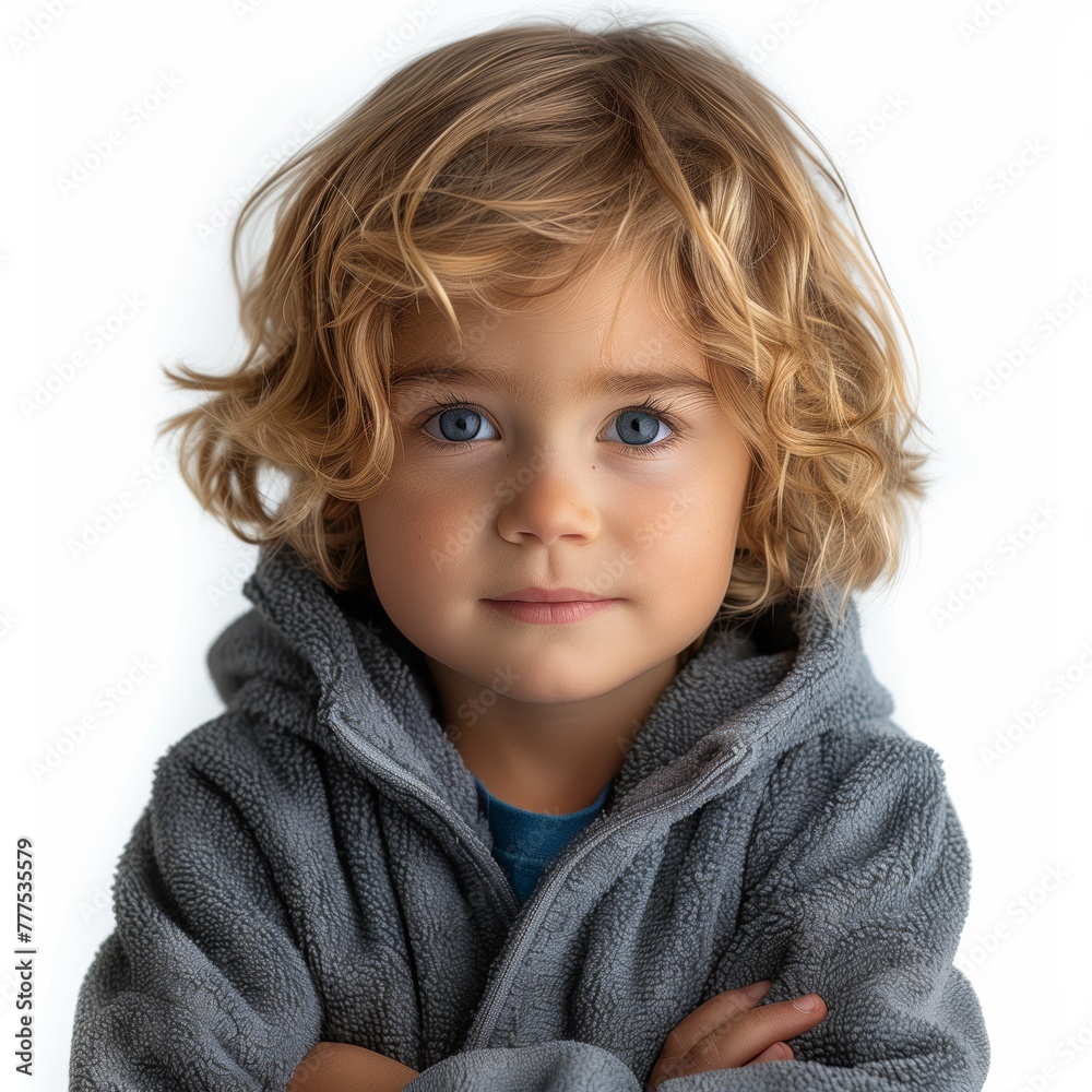 Portrait of curly-haired toddler with blue eyes Portrait of curly-haired toddler with blue eyes