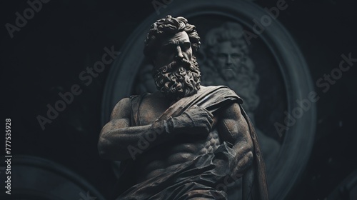 A stoic Greek bearded man bronze statue