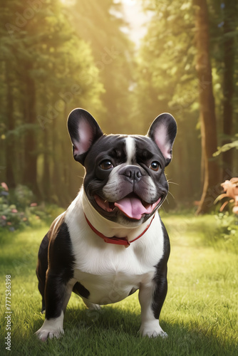 Radiant French Bulldog Jumping Playfully in Nature's Playground