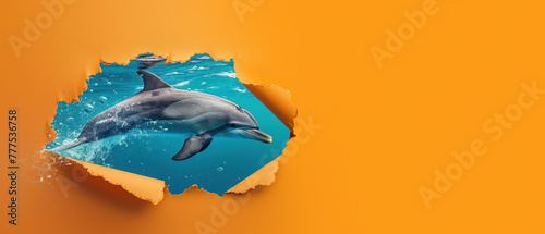 Energetic dolphin executes acrobatic maneuver through a paper hole with style © Fxquadro