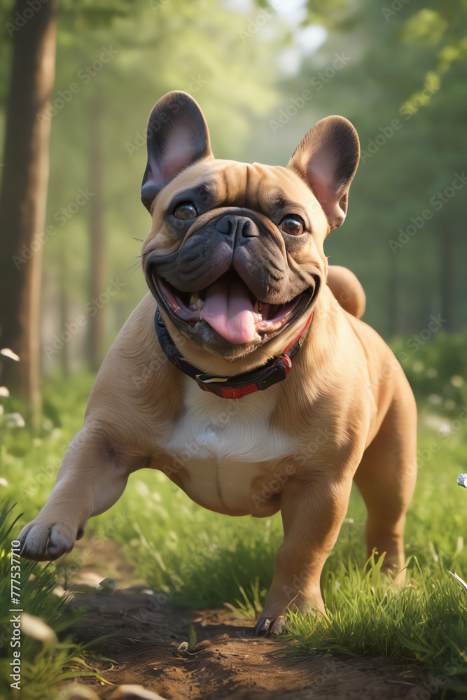 Cheery French Bulldog Boundlessly Bouncing in Nature