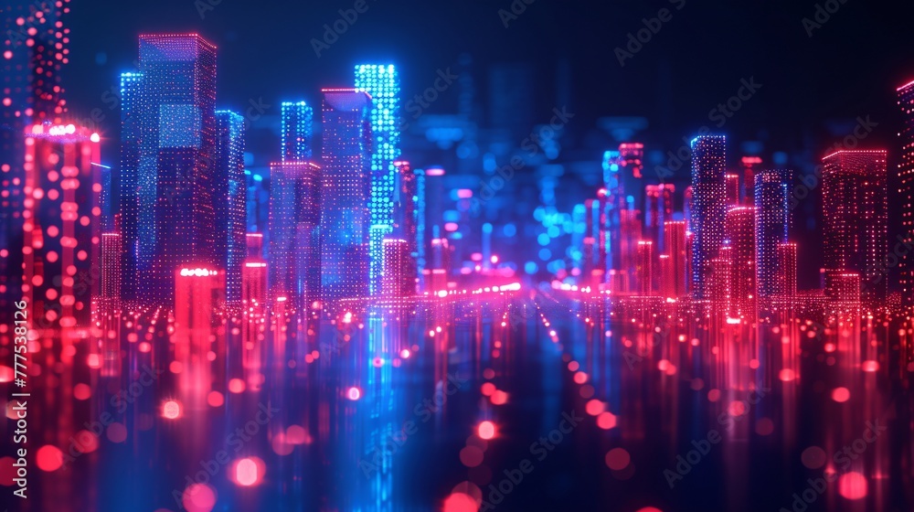 Wireframe smart cityscape a low poly network mesh alive with Wi Fi currents