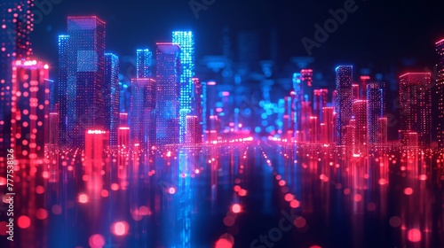 Wireframe smart cityscape a low poly network mesh alive with Wi Fi currents