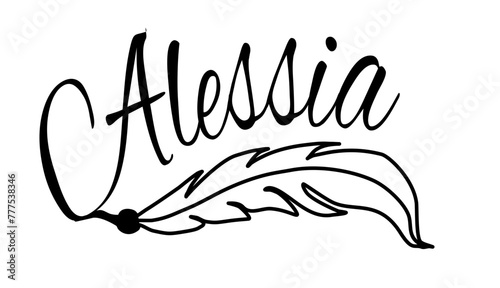 Alessia - black color - name written - Word with feather for websites, baby shower, greetings, banners, cards-shirt, sweatshirt, prints, cricut, silhouette, sublimation