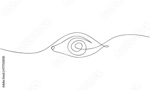 Vector continuous one simple single abstract line drawing of eye with retina outline design isolated on a white background
