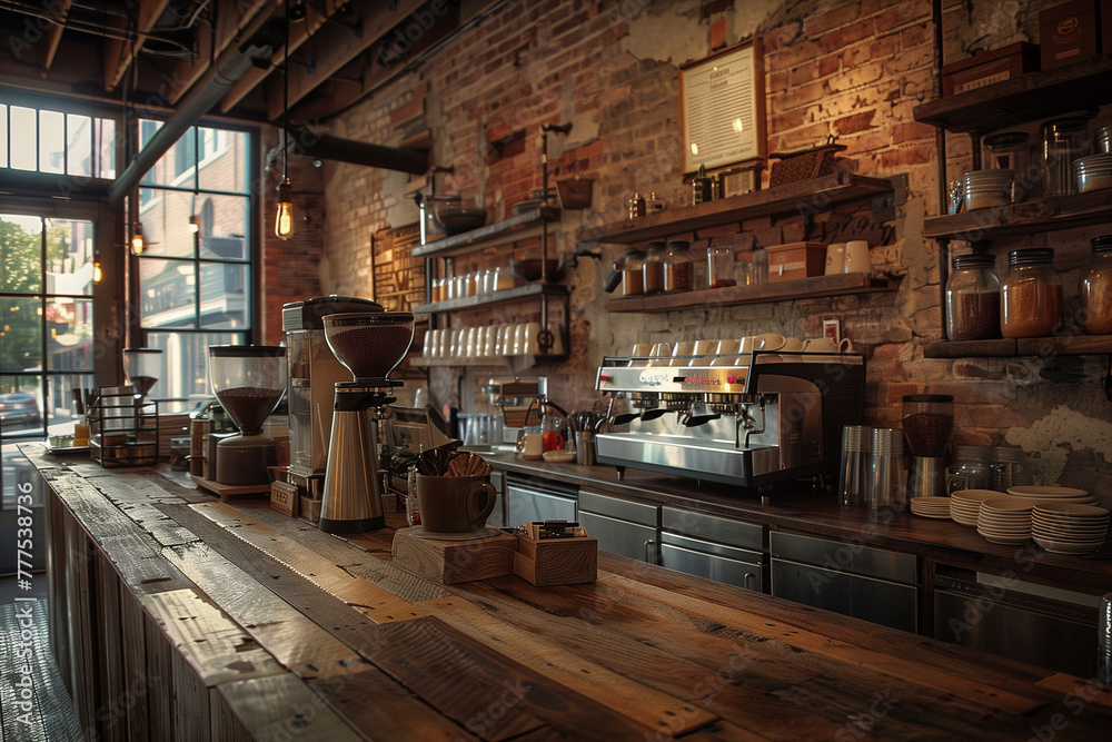 Vintage Café Interior with Espresso Machines