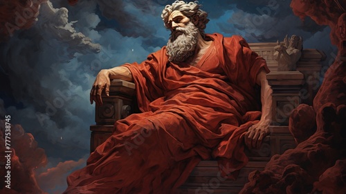 A stoic Greek bearded man bronze statue