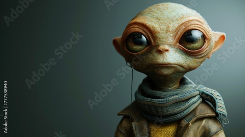 A close up of a small alien with big eyes and ears, AI