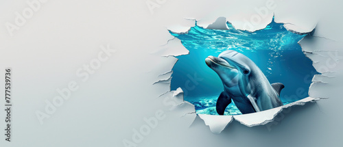 Captivating image of a dolphin emerging from a simulated ocean wall break, reflecting liberation and the breaking of barriers © Fxquadro