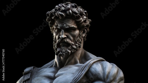 A stoic Greek bearded man bronze statue