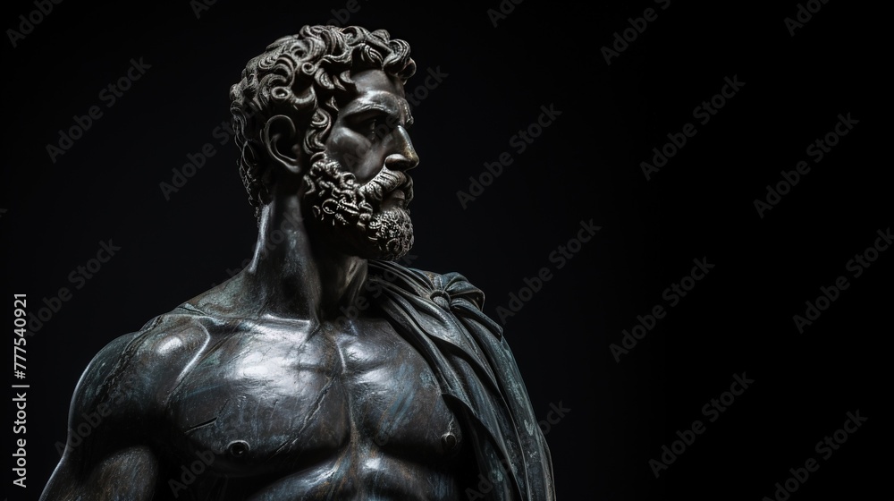 A stoic Greek bearded man bronze statue A stoic Greek bearded man bronze statue