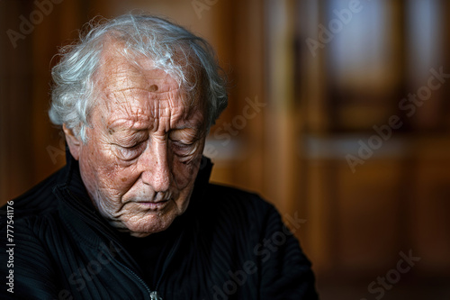 An elderly man's furrowed brow and pensive gaze, reflecting deep contemplation and wisdom.