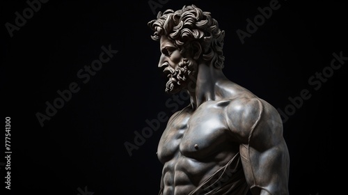 A stoic Greek bearded man bronze statue