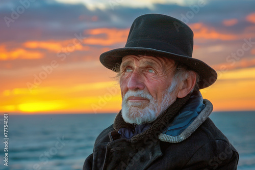 An elderly man's furrowed brow and pensive gaze, reflecting deep contemplation and wisdom.