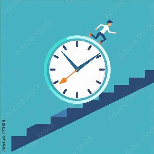 Flat icon showing a character running up the steep slope of a clock hand, almost vertical, to signify a tight deadline.
