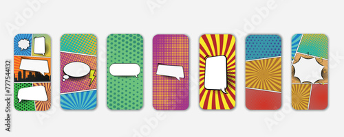 Set of abstract halftone colorful backgrounds. Realistic, high quality smart phone background mockup for ui ux presentation.