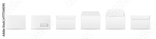 Vector White Envelopes with Blank Letter. Folded, Unfolded Isolated Envelope Set. Design Template. Message, Notification, Mailing, Surprise and Congratulations Concept
