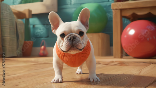 Garden Joy: French Bulldog's Energetic Jump in the Sunshine