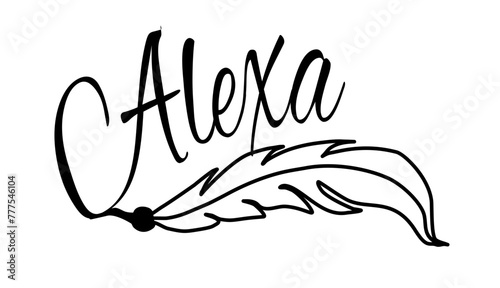 Alexa- black color - name written - Word with feather for websites, baby shower, greetings, banners, cards-shirt, sweatshirt, prints, cricut, silhouette, sublimation