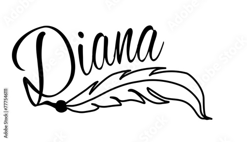 Diana - black color - name written - Word with feather for websites, baby shower, greetings, banners, cards-shirt, sweatshirt, prints, cricut, silhouette, sublimation