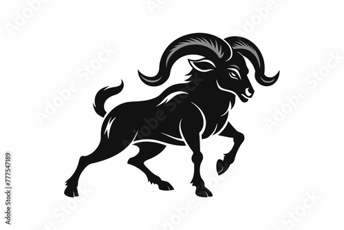 Brutal prancing ram logo black silhouette on white background