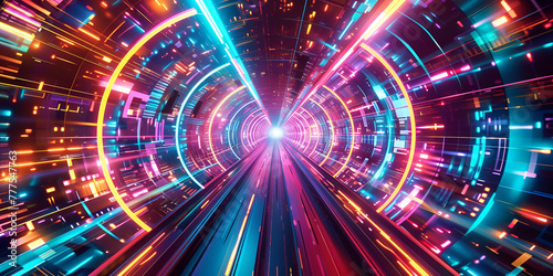 high speed hyper harp tunnel futuristic neon futuristic background
