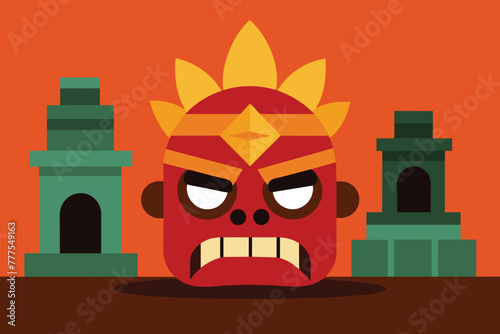 Vector design of Angry face mask icon cartoon vector. Aztec altar. Statue ancient photo