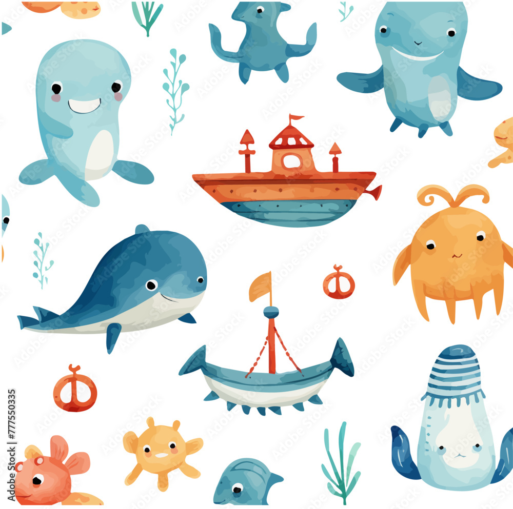 Watercolor Vector painting of Big sea set vector illustration for ...