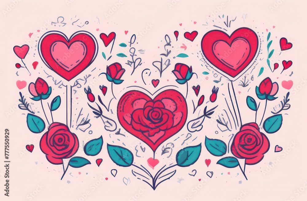 hearts and roses on a light background hearts and roses on a light background