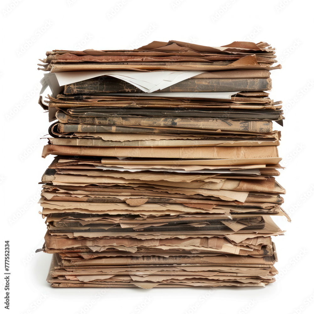 Many files are placed on top of each other on white background Many files are placed on top of each other on white background