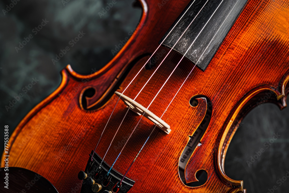 A violin with a wooden body and a black string A violin with a wooden body and a black string