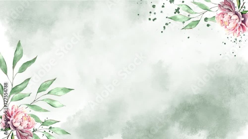 Watercolor leaves background and peonies flowers animation groing moving minimal decoration botanical ecological cosmetic wedding invitation spring summer plants