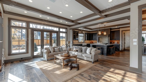 Craftsman house interiors boast warm wood tones, intricate detailing, cozy fireplaces, and earthy hues, embodying simplicity and craftsmanship.
