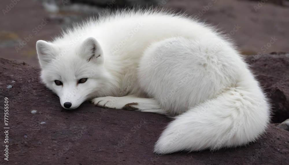 An-Arctic-Fox-With-Its-Tail-Curled-Around-Its-Body-