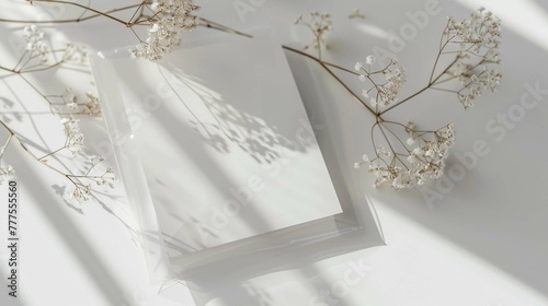 Mockup of a greeting card in a clear plastic sleeve or protective cover for packaging.