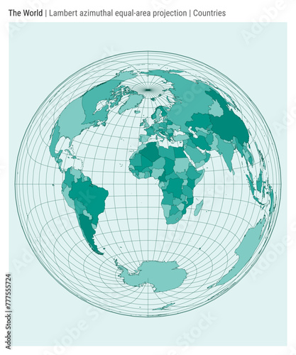 World Map. Lambert azimuthal equal-area projection. Countries style. High Detail World map for infographics, education, reports, presentations. Vector illustration.