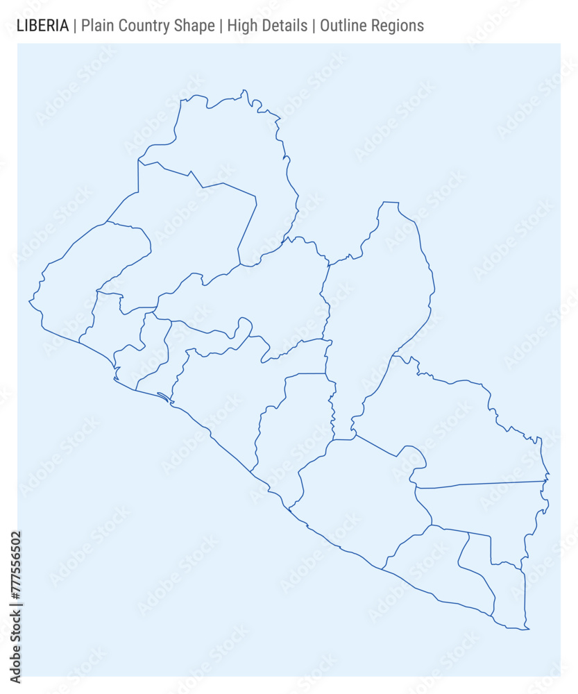 Liberia plain country map. High Details. Outline Regions style. Shape of Liberia. Vector illustration.