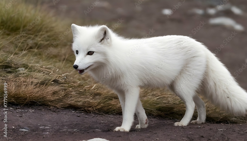 An-Arctic-Fox-With-Its-Tail-Twitching-In-Excitemen-